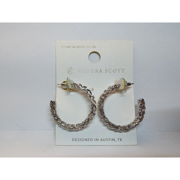 Kendra Scott Maeve Filigree Rhodium Over Brass Silver-Tone Hoop Earrings NWT - Picture 3 of 7